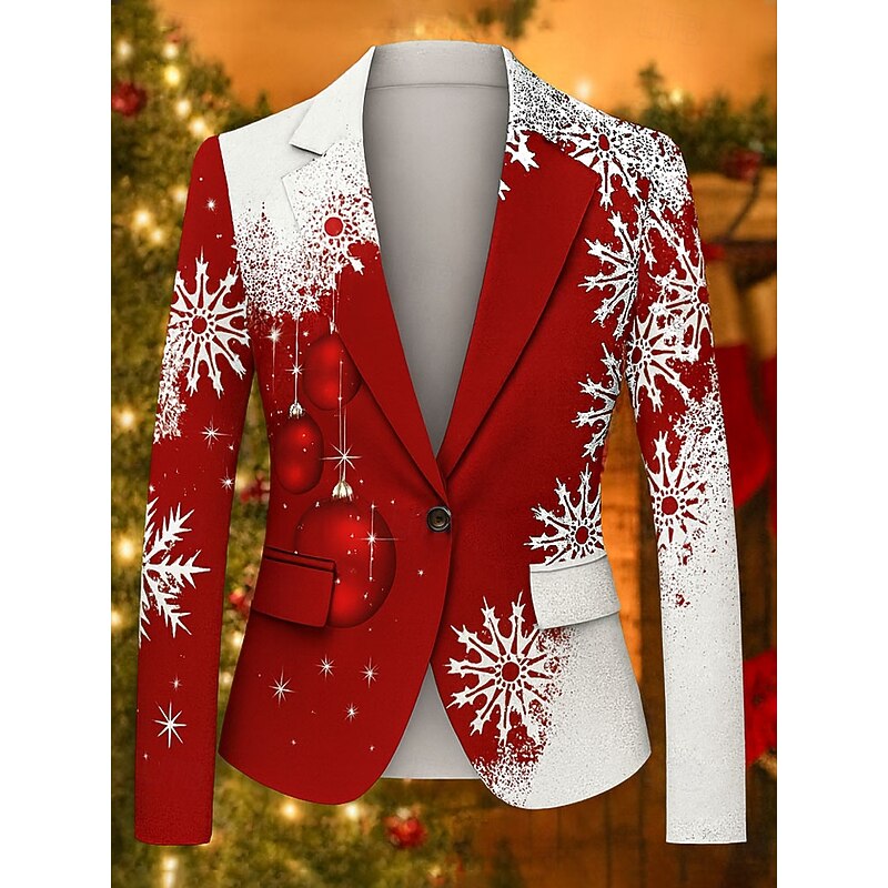 Women's Blazer Windproof Comfortable Buttons Christmas Elegant Active Fashion Solid Color Formal Christmas Anniversary Single Breasted Regular Notch Lapel Regular Fit Long Sleeve Outerwear White Red3