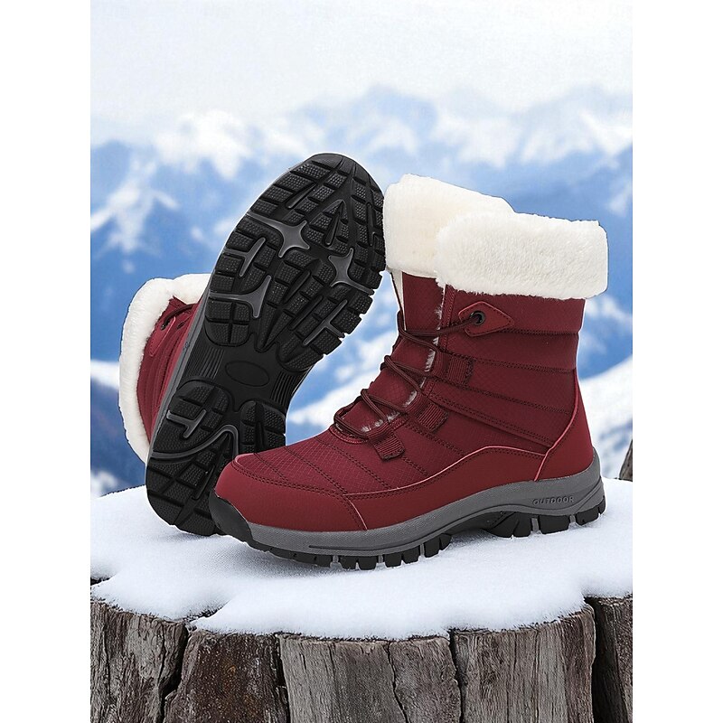 Women's Warm Fur Lined Lace-up Waterproof Snow Boots, Non-Slip Outdoor Hiking Winter Ankle Booties, Cozy Insulated Footwear for Cold Weather
