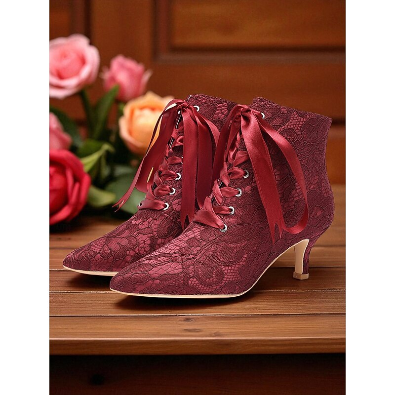 Women's Green Lace-Up Ankle Boots with Satin Ribbon and Kitten Heel - Vintage Victorian Style Dress Boots for Ladies, Perfect for Weddings, Gatsby Parties & Formal Events