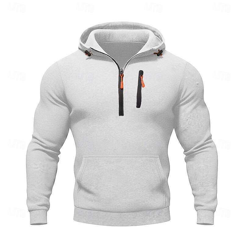 Men's Hoodie Quarter Zip Hoodie Black White Army Green Navy Blue Khaki Hooded Plain Pocket Half Zip Sports & Outdoor Daily Holiday Polyester Streetwear Basic Casual Spring Fall Clothing Apparel3