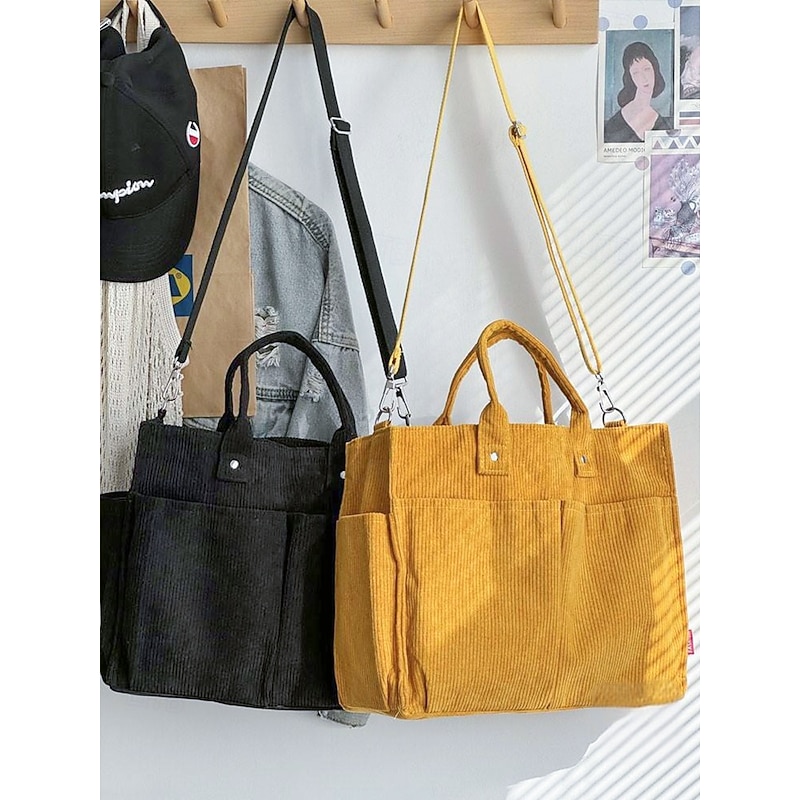 Women's Corduroy Tote Bag with Multiple Pockets, Casual Vintage Shoulder Handbag, Large Capacity Crossbody Purse for Daily Use, Work, Travel & Shopping4