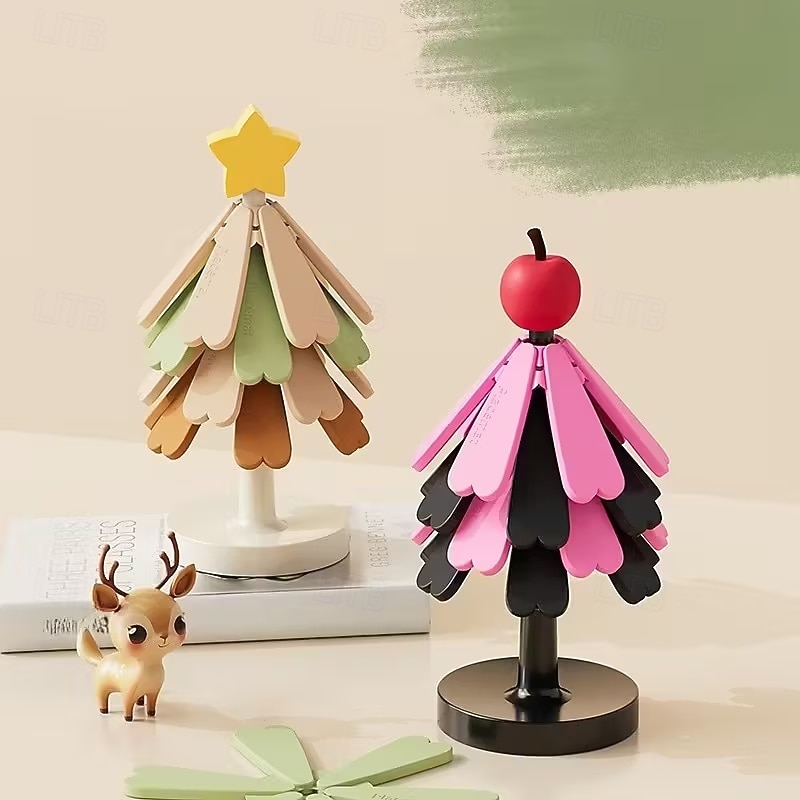 Christmas Tree Heat-Resistant Placemat with 3/4 Coasters & Stand - Non-Slip Kitchen Coaster, Heatproof Table Mat for Dining, Pot Pad, Cup Holder, Space-Saving Holiday Table Decor