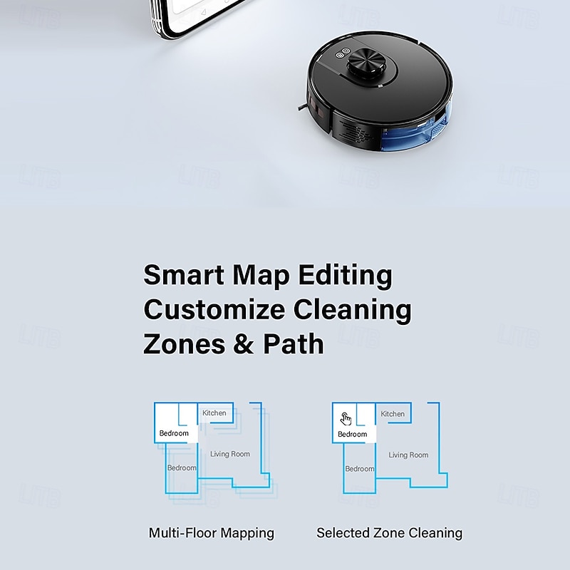 Floor Cleaning Robot Combo with LiDAR Navigation APP Control Smart Mapping No-Sweep Zones and Hidden Wall Settings Auto-Charging Long-Lasting Battery 3500Pa Powerful Suction Self-Filling and Em4