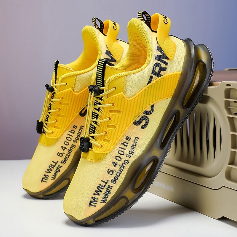 Men's Yellow Street Style Sneakers with Air Cushion Sole and Mesh Upper, Lightweight Athletic Fashion Shoes for Running, Gym and Casual Wear2