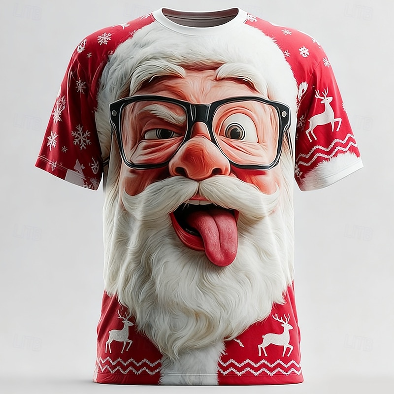 Christmas Men's Santa Claus 3D T Shirt Short Sleeve T shirt 3D Print Crew Neck Shirt Daily Designer Artistic Vacation Party Street Red 3 Red Red 2 All Seasons Clothing Apparel S M L XL XXL XXXL3