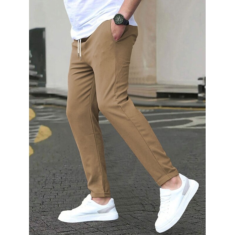 Men's Trousers Chinos Chino Pants Casual Pants Drawstring Pocket Elastic Waist Plain Comfort Full Length Outdoor Daily Going out Fashion Streetwear Blue 1# Black Micro-elastic3