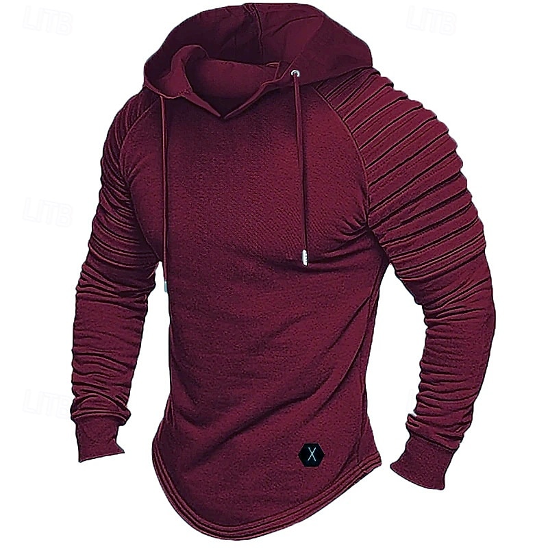 Men's T Shirt Hoodie Tee Top Long Sleeve Hoodie Hooded Lace Up Neck Summer Fall All Seasons Solid Color Fashion Designer Sporty Basic Hooded Street Casual Going out Black Wine Purple Top Tee for Men2