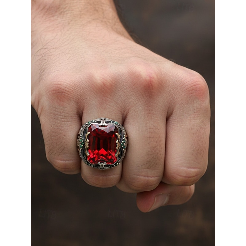 Men's Alloy Gemstone Ring, Vintage Gothic Statement Jewelry with Large Stone, Multiple Colors Fashion Accessory, Unique Christmas Gift for Parties & Daily Wear3