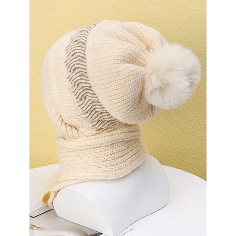 Women's Winter Knit Hat Scarf Set with Pom Pom, Fleece Lined 2-in-1 Beanie and Neck Warmer, Cozy Warm Outdoor Accessory for Cold Weather & Christmas Gifts4