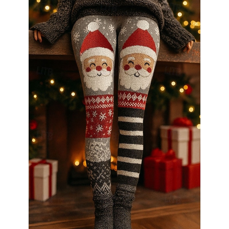 Women's Leggings Vacation Vintage Ethnic Style Full Length High WaistPantsUgly Christmas Graphic Snowman Snowflake 3D Print Quick Dry Breathability Soft Stretchy Formal Outdoor Vacation White Gray