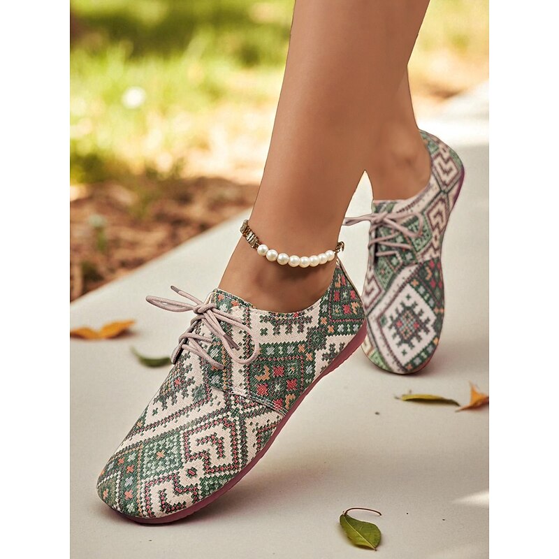 Women's Ethnic Print Lace-Up Casual Wide Fit Shoes – Comfortable Canvas Walking Shoes for Daily Wear, Travel, Work and Outdoor Activities3