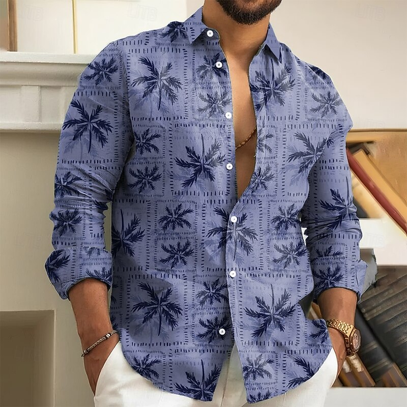 Men's Coconut Tree Plants Palm Leaf Shirt Button Up Shirt Long Sleeve Fashion Casual Holiday Casual Daily Spring Fall Turndown 3D Print Collared Shirts Dark Khaki Purple Green2