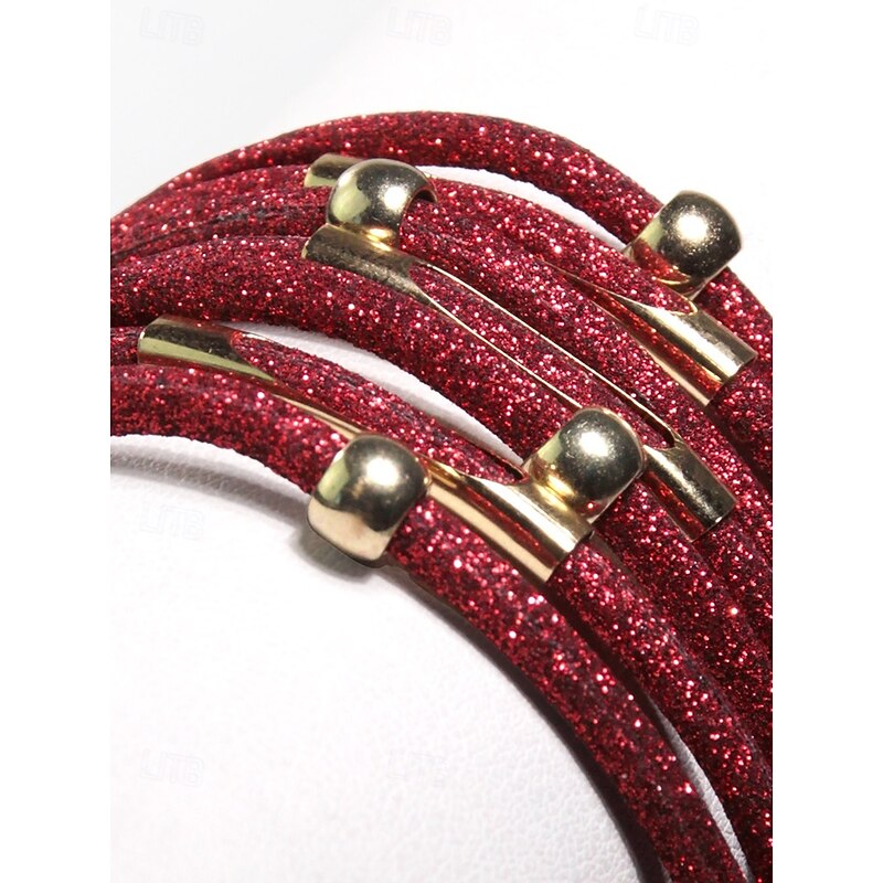 Women's Christmas Red Multi-Layer Bracelet with Gold Magnetic Clasp, Sparkly Glitter Cuff Jewelry for Holiday Parties & Festive Outfits4