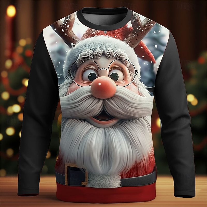 Christmas Men's Santa Claus 3D Funny T Shirt Long Sleeve T shirt 3D Print Crew Neck Shirt Fashion Basic 3D Street Casual Daily Black Red Blue Summer Spring Clothing Apparel S M L XL XXL XXXL4
