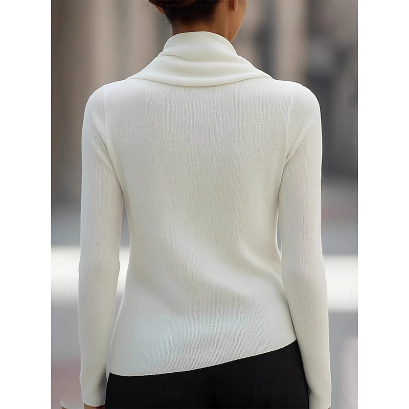 Women's Blouse Solid Color Elegant Stylish Basic Long Sleeve Cowl Neck Regular Tops Daily Ruched White Spring Fall Winter2