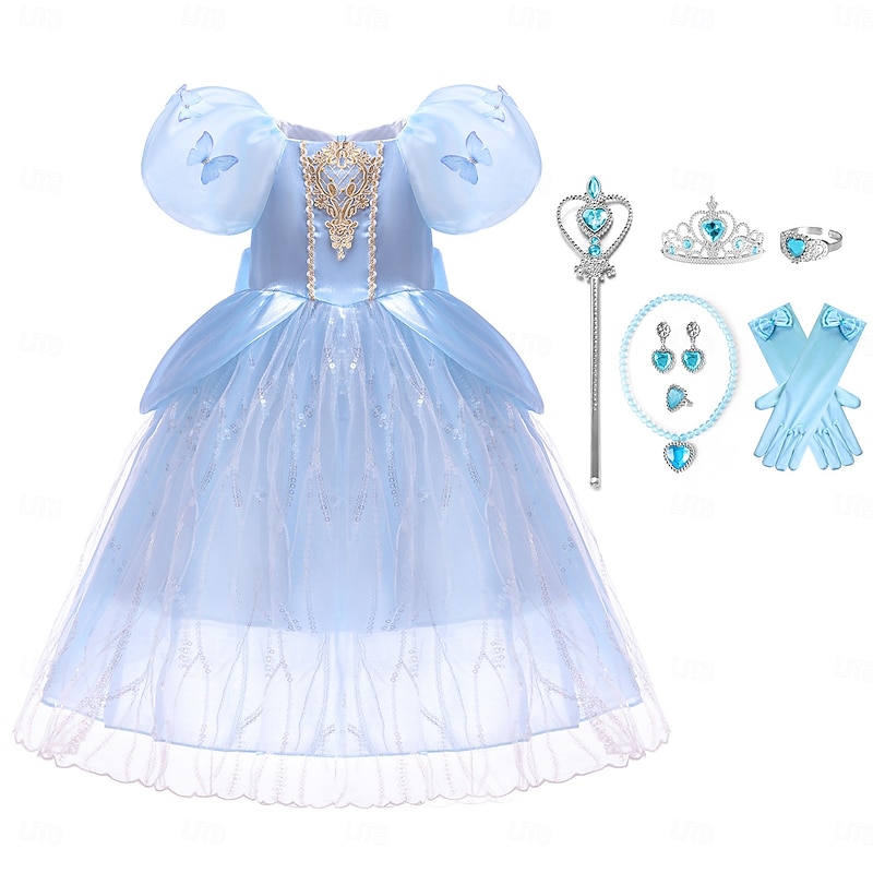Frozen Fairytale Princess Elsa Flower Girl Dress Theme Halloween Costume Tulle Dresses Cosplay Movie Cosplay for Girls' Kid's Carnival Masquerade Wedding Wedding Guest