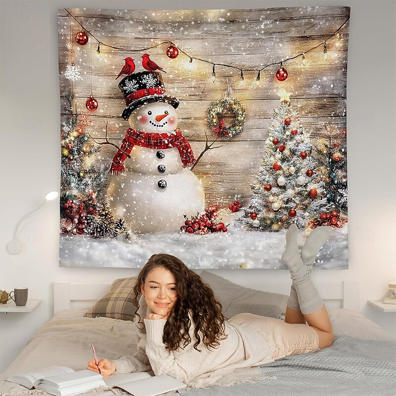 Christmas Tapestry Banners Blanket Snowman Winter Wonderland Cozy Party Living Room Dorm Shooting Backgrounds Yard Gift Home Decor