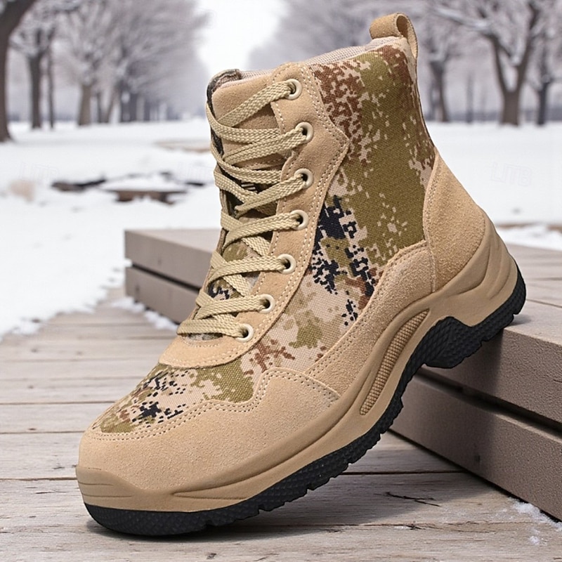 Men's Waterproof Warm Tactical Boots, Non-Slip Hiking Boots with Camo Design, Ideal for Outdoor Activities & Winter Adventures