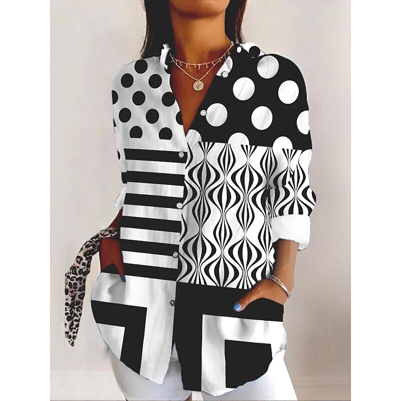 Women's Shirt Graphic Geometric Stylish Modern Casual Long Sleeve Bishop Sleeve Shirt Collar Regular Tops Daily Holiday Print Black Purple Orange Fall Winter2