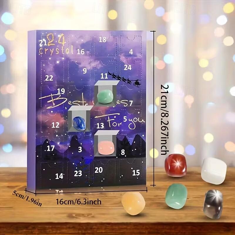 Advent Calendar Mineral Crystal Gemstone Christmas Gift Box Calendar Box Suitable for Collection or Home Decoration Surprising Holiday Gift Suitable for Family Suitable for Christmas Halloween Easter Home Decoration4