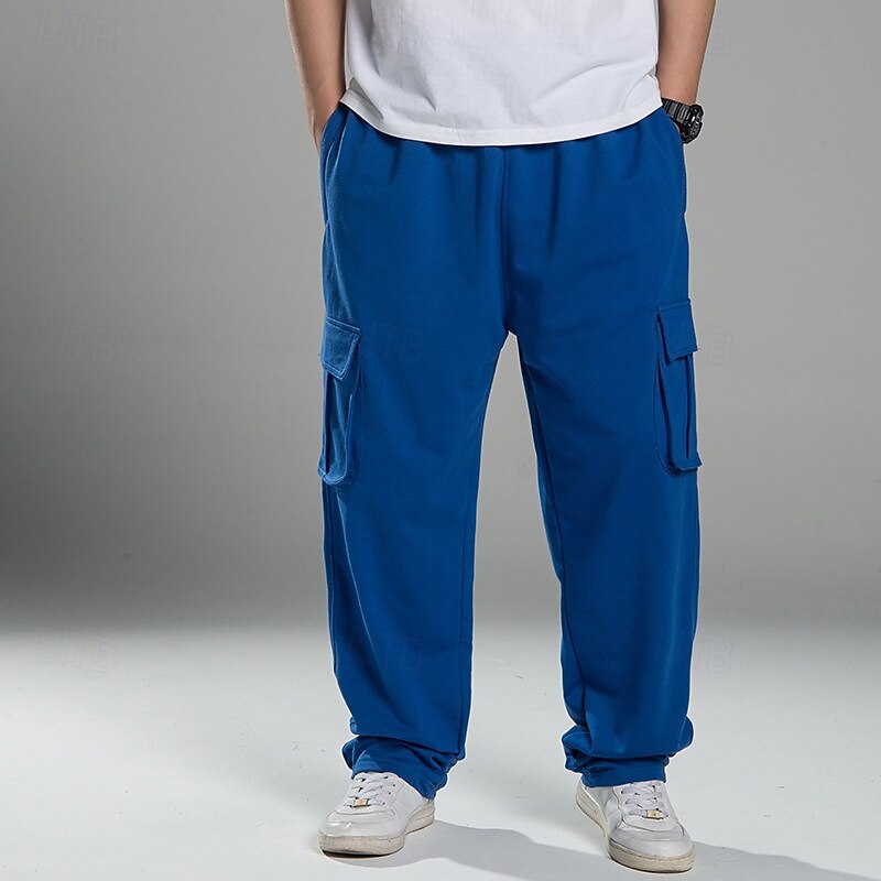 Men's Cargo Sweatpants Sweatpants Fleece Pants Joggers Trousers Drawstring Elastic Waist Multi Pocket Solid Color Windproof Outdoor Full Length Casual Daily Fashion Streetwear Black White2