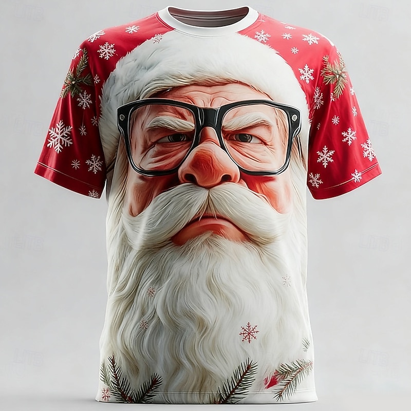 Christmas Men's Santa Claus 3D Cartoon T Shirt Short Sleeve T shirt 3D Print Crew Neck Shirt Daily Designer Artistic Vacation Party Street Red 3 Red Red 2 All Seasons Clothing Apparel S M L XL XXL