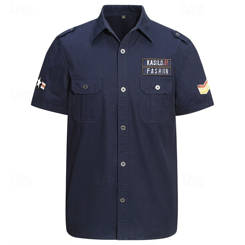 Men's Cargo Shirt Hiking Shirt Army Shirt Short Sleeve Turndown Top Outdoor Lightweight Breathable Cotton Black Army Green Khaki Hunting Fishing Climbing2