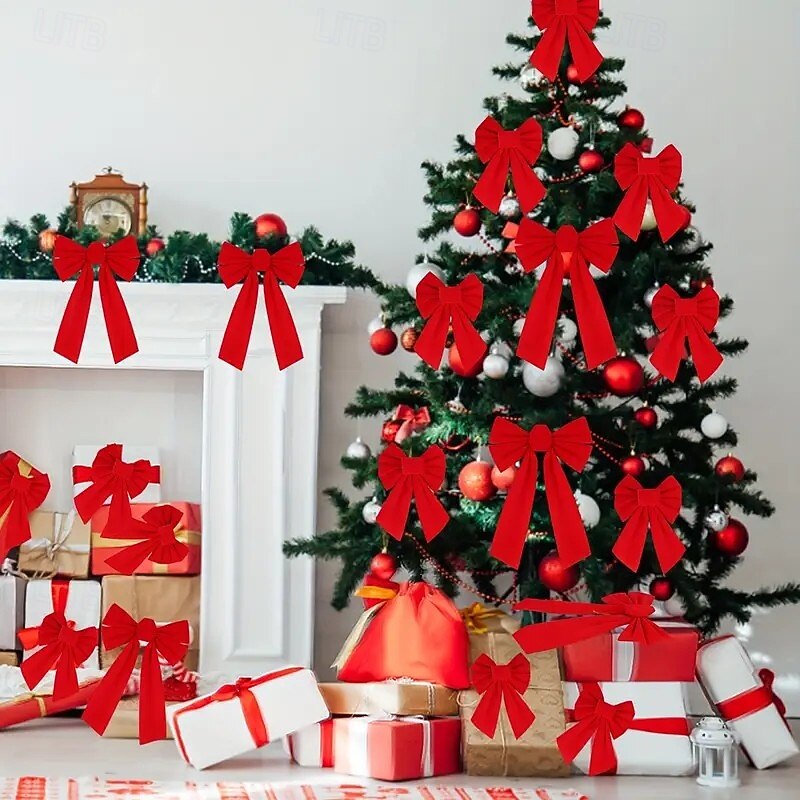 10/20pcs Christmas Ribbon Bows Ornaments Xmas Tree Decorations – Large Red Velvet Bows, 13x9 Inch, Elegant Holiday Decor for Wreaths, Tree, Gifts, Indoor/Outdoor Party2