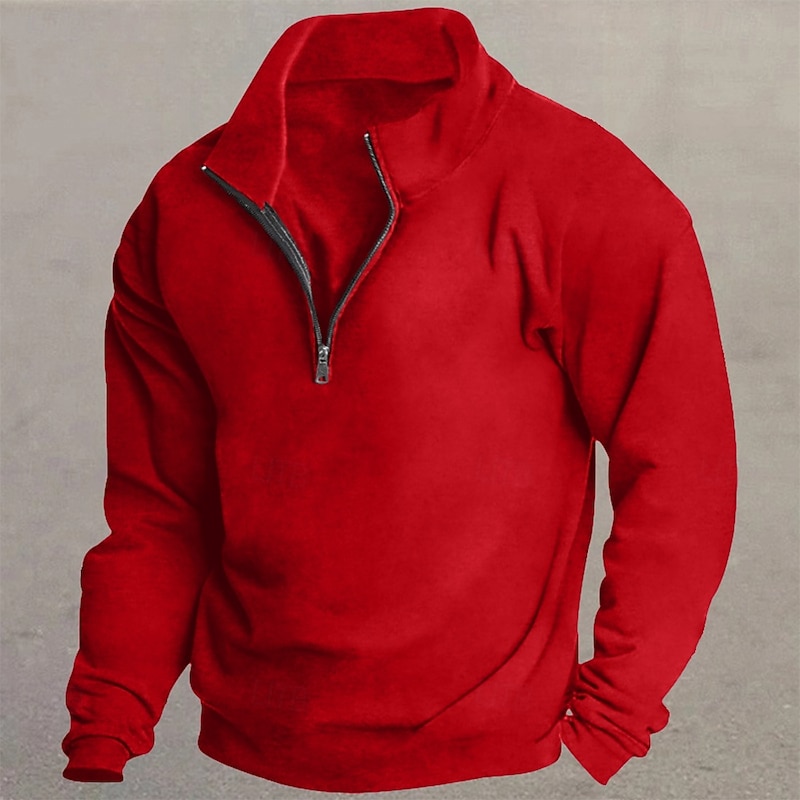 Men's Sweatshirt Fleece Sweatshirt Pullover Quarter Zip Sweatshirt Black White Wine Red Khaki Standing Collar Plain Sports & Outdoor Casual Daily Streetwear Athletic Spring Fall Clothing Apparel4