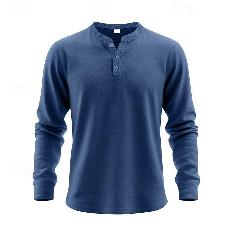 Men's T Shirt Henley Shirt Ribbed Knit tee Tee Top Long Sleeve Plain Pit Strip Solid Fashion Designer Basic Knitting V Neck Henley Vacation Street Casual Spring Fall Winter Light Blue Henley T-Shirt2
