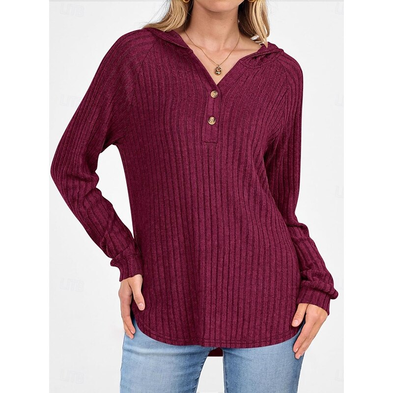 Women's Blouse Solid Color Stylish Casual Long Sleeve Hooded Regular Tops Daily Buttons Black Wine Navy Blue Gray Spring Fall Winter2