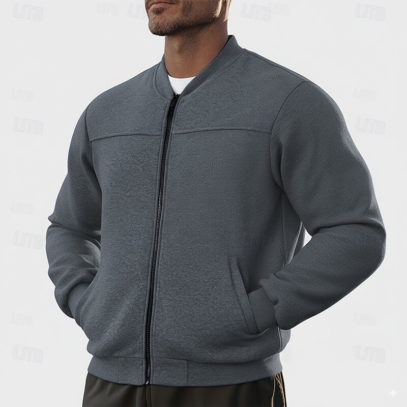 Men's Sweatshirt Zip Sweatshirt Full Zip Sweatshirt Black Red Navy Blue Blue Dark Gray Standing Collar Plain Pocket Sports & Outdoor Daily Holiday Cotton Streetwear Basic Casual Fall Winter Clothing