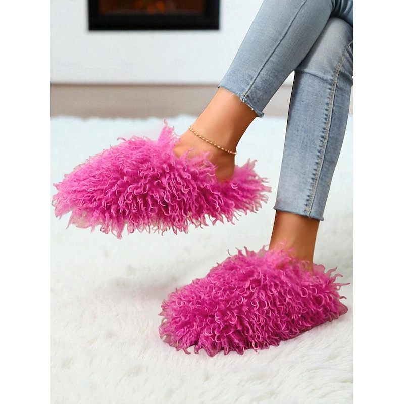 Women's Fuzzy Rose Pink Faux Fur Slippers with Cozy Plush Lining, Fluffy Indoor Winter House Shoes for Warmth & Comfort, Fun Statement Style for Home, Lounge & Holiday Relaxation2