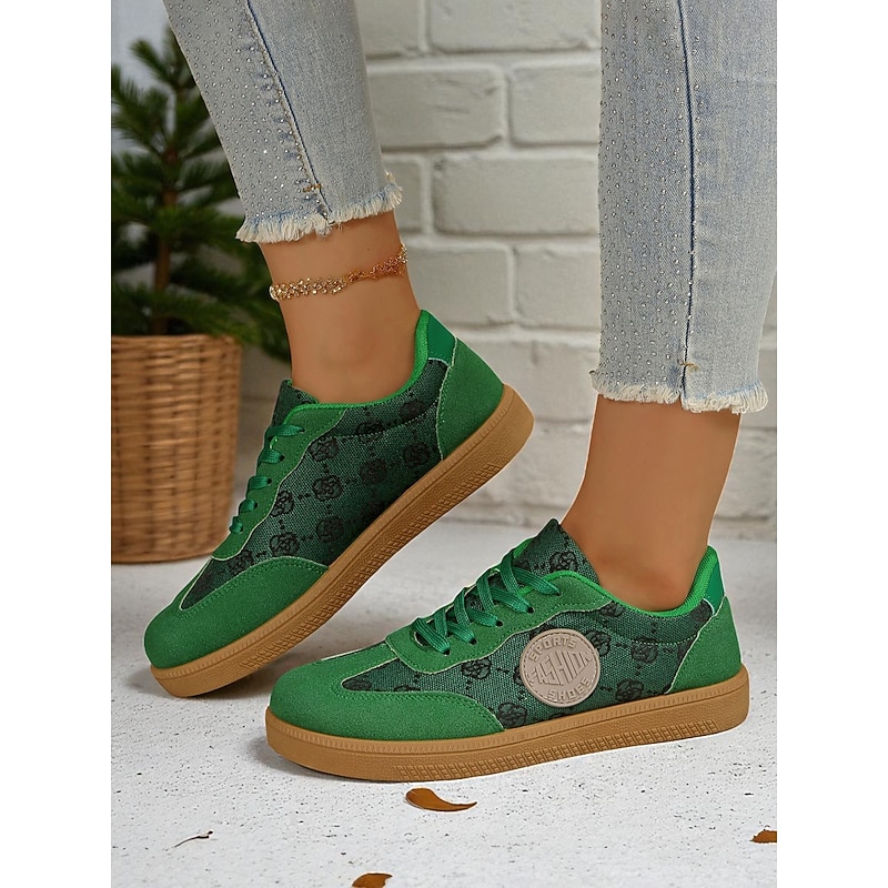 Women's Green Lace-Up Casual Sneakers with Printed Pattern and Gum Sole, Comfortable Fashion Sports Shoes for Christmas, Daily Wear & Street Style4