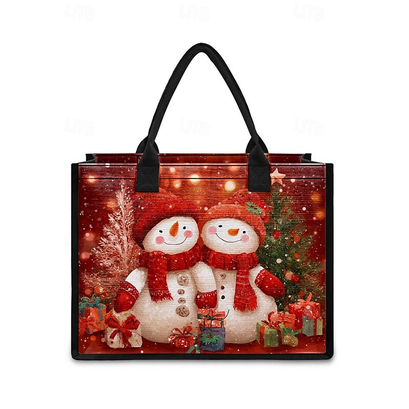Women's Christmas Snowman Print Tote Bag, Large Capacity Canvas Shoulder Bag, Winter Holiday Gift Shopping Handbag for Women4