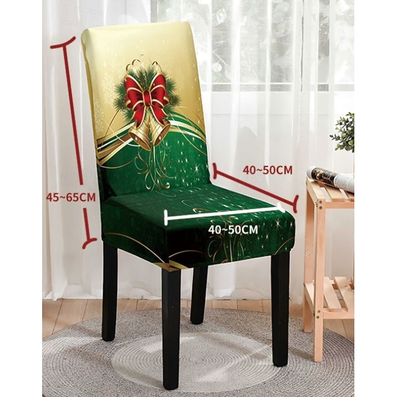 Digital Print Christmas Chair Covers, Full Elastic High Back Slipcovers for Dining Chairs, European Style Holiday Decor, Stretchy Xmas Chair Cover, Festive Dining Room2
