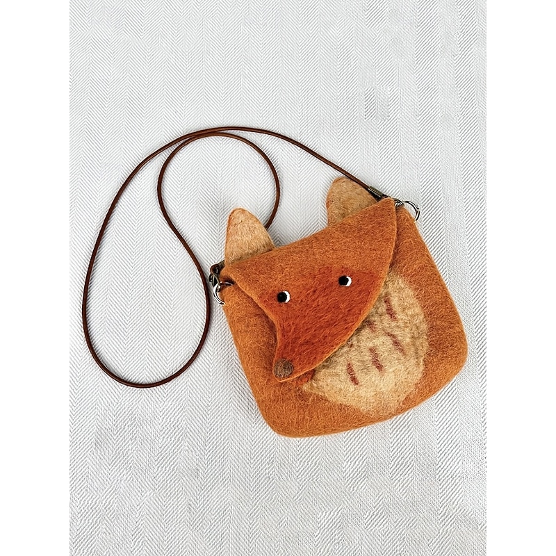 Women's Felt Crossbody Bag, Cute Fox Shape Shoulder Purse, Vintage Handmade Animal Design Handbag for Ladies Casual Daily Travel2