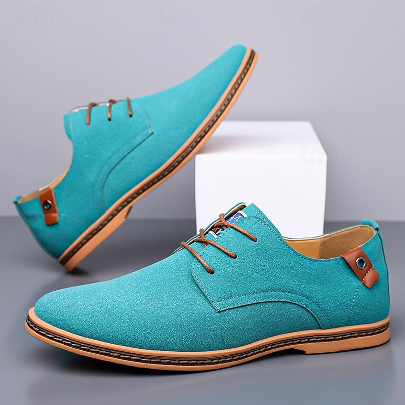 Men's Teal Suede Lace-Up Oxford Shoes with Soft Lining and Wooden Sole, Vintage Casual Dress Shoes for Parties and Business Outfits3