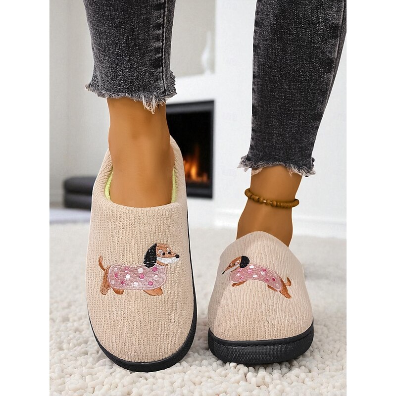 Women's Peach Pink Plush Indoor Slippers with Cute Teddy Bear Embroidery, Warm Cozy Slip-On House Shoes for Winter Home4