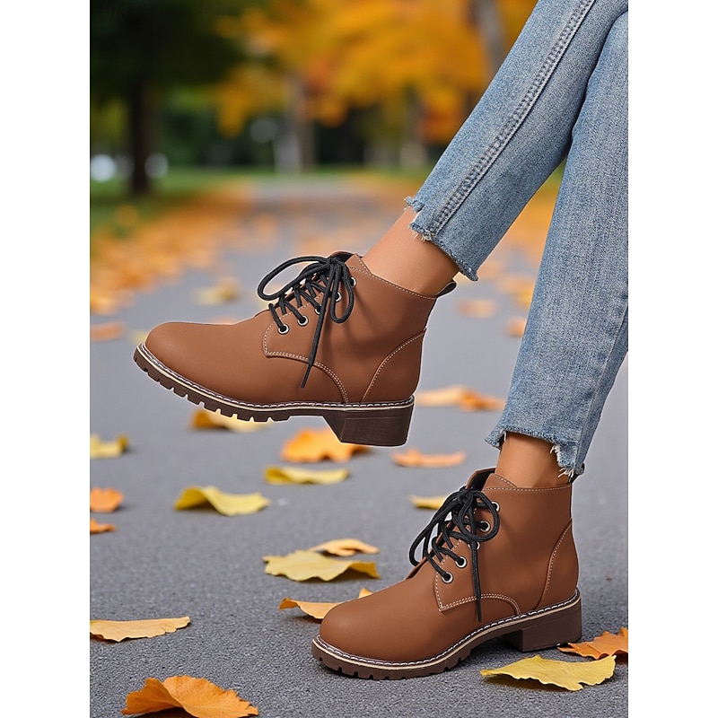 Women's Brown Lace-Up Ankle Boots – Stylish Casual Boots for Casual Wear and Outdoor Adventures