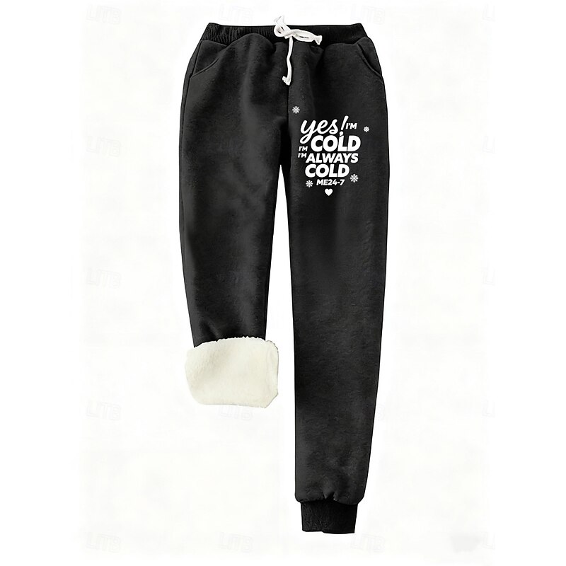 Women's Sweatpants Fleece Pants Vacation Vintage Fashion Full Length High Waist Letter Drawstring Pocket Print Thermal Warm Windproof Comfy Micro-elastic Stretchy Vacation Street Causal Black Pink4