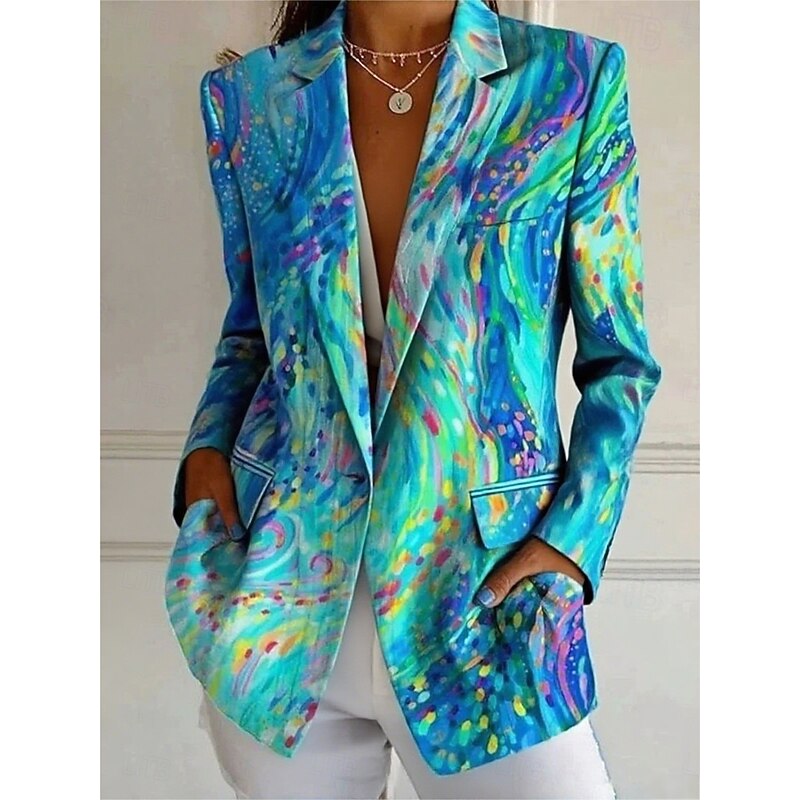 Women's Blazer Warm Pocket Buttons Daily Casual Floral Formal Casual Regular Notch Lapel Regular Fit Long Sleeve Outerwear Yellow Blue Green Spring Fall2