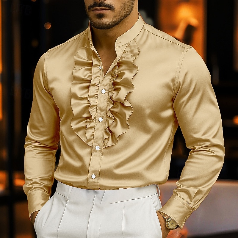 Men's Shirt Dress Shirt Casual Shirt Button Up Shirt Prom Shirt Plain Carnival Formal White Red Purple Gold Long Sleeve Standing Collar All Seasons Clothing Apparel Buttons