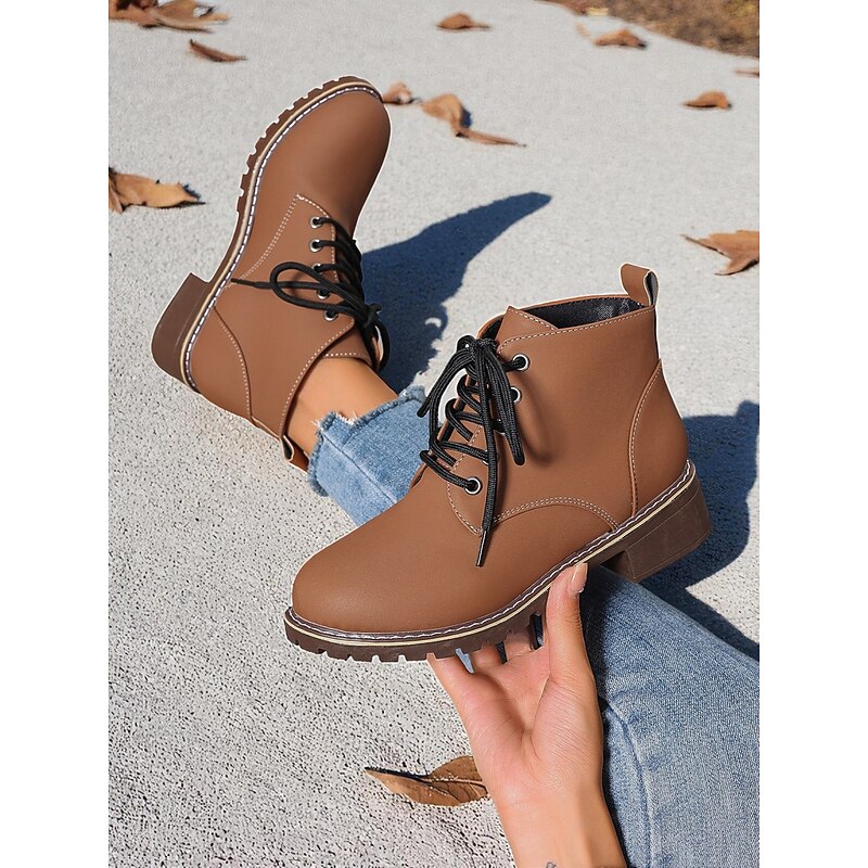 Women's Brown Lace-Up Ankle Boots – Stylish Casual Boots for Casual Wear and Outdoor Adventures2