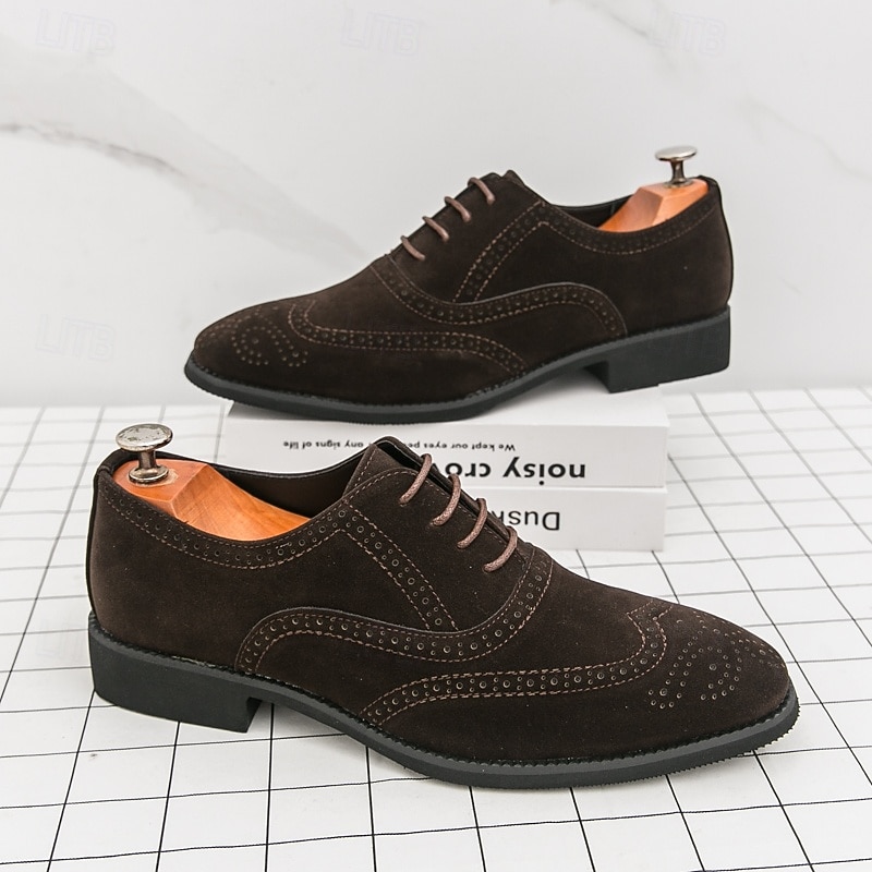 Men's Brown Suede Oxford Dress Shoes with Brogue Detailing, Classic Formal Business Shoes for Office, Weddings and Special Occasions3