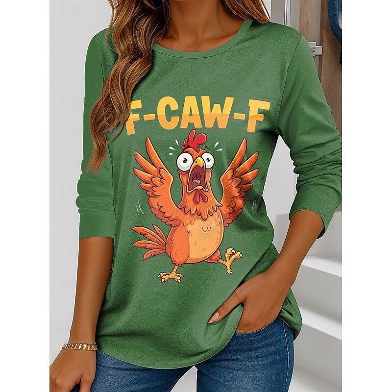 Women's Tunic Graphic Rooster Letter Vintage Fashion Stylish Long Sleeve Crew Neck Regular Tops Daily Print Black Red Blue Green Spring Fall3