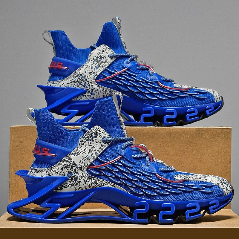 Men's Blue Futuristic Running Sneakers with Mesh Upper and Shock-Absorbing Sole, Lightweight Athletic Shoes for Sports, Gym and Streetwear Fashion2