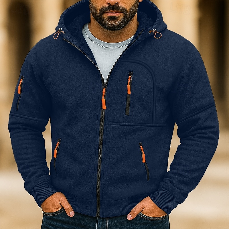 Men's Hoodie Full Zip Hoodie Fleece Hoodie Fleece lined Hoodie Black White Burgundy Navy Blue Royal Blue Hooded Plain Patchwork Sports & Outdoor Casual Daily Streetwear Cool Sportswear All Seasons3