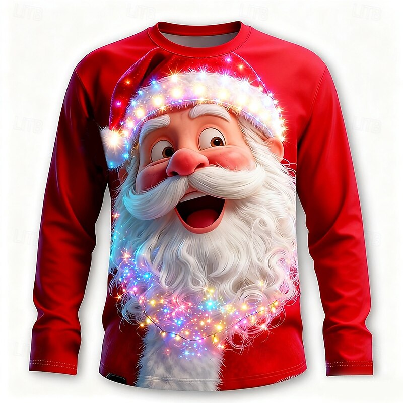 Christmas Men's Santa Claus Funny T Shirt Long Sleeve T shirt 3D Print Crew Neck Shirt Fashion Basic 3D Street Casual Daily Yellow Red Blue Summer Spring Clothing Apparel S M L XL XXL XXXL