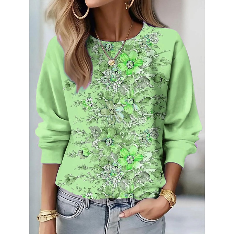 Women's Pullover Sweatshirt Hoodies Floral Graphic Fashion Casual Long Sleeve Crew Neck Round Neck Regular Tops Street Dailywear Print Red Blue Purple Green Spring Fall Winter2